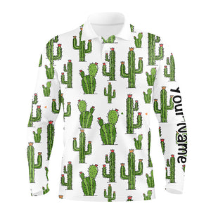 Personalized Funny Cactus pattern mens golf polo shirts custom cactus golf shirt, golfer gifts NQS8323