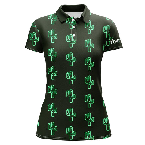 Personalized Green neon Cactus pattern Women golf polo shirts custom cactus golf shirt, golfer gifts NQS8324