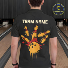 Load image into Gallery viewer, Black and Yellow Retro Bowling Polo, Quarter Zip shirt for Men Custom vintage team bowling jersey NQS10707