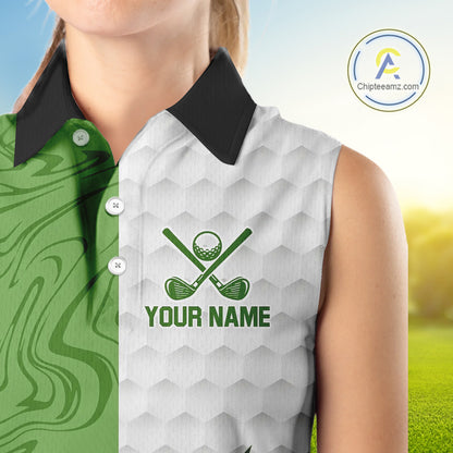 White and Green Camo Flame Women Sleeveless Golf Polo Shirt Custom golf attire for ladies golf gift NQS10710