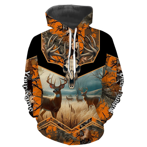 Deer Hunting Camo Custom Name 3D All over print Hoodie Orange Black - NQS64