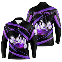 Load image into Gallery viewer, Personalized Black And Purple Bowling Shirts For Men, Custom Team Bowling League Jerseys NQS9230