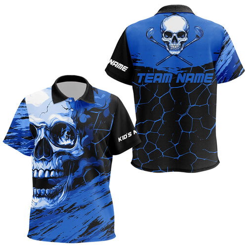 Black and Blue Skull Golf Custom Kid golf polo shirt, personalized golf polos for team NQS9584