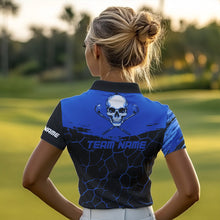 Load image into Gallery viewer, Black and Blue Skull Golf Custom Women golf polo shirts, personalized golf tournament jerseys for team NQS9584