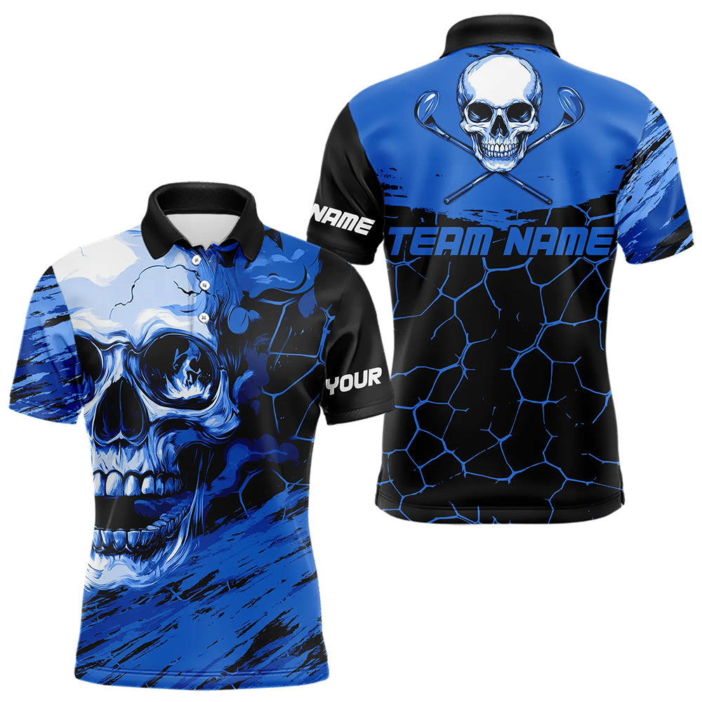 Black and Blue Skull Golf Custom Men golf polo shirts, personalized golf tournament jerseys for team NQS9584