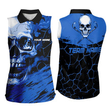 Load image into Gallery viewer, Black and Blue Skull Golf Custom Women Sleeveless polo shirt, personalized golf jerseys for team NQS9584