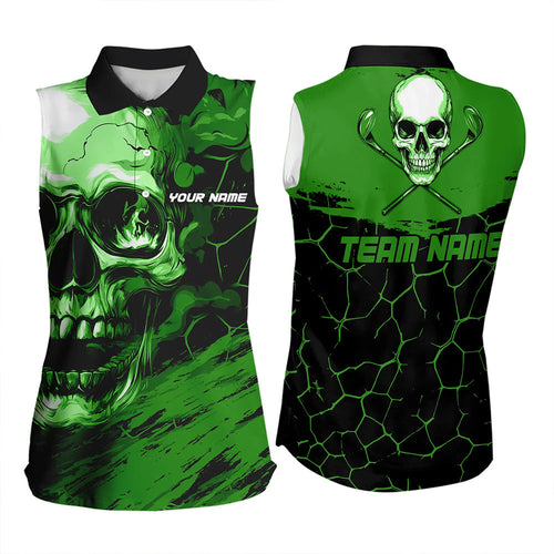 Black and Green Skull Golf Custom Women Sleeveless polo shirt, personalized golf jerseys for team NQS9585