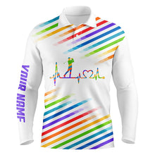Load image into Gallery viewer, Mens golf polo shirts custom name colorful rainbow golf heartbeat tournament golf tops for mens NQS5528