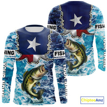 Load image into Gallery viewer, Texas Bass Fishing blue ocean camo custom Largemouth Bass long sleeves performance fishing shirts NQS9999