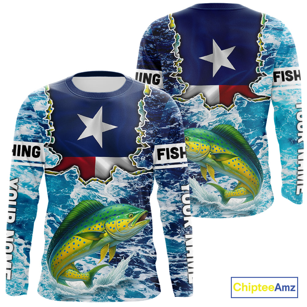 Texas Mahi Mahi Fishing blue ocean camo custom Mahi Mahi long sleeves performance fishing shirts NQS10000