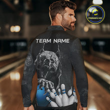 Load image into Gallery viewer, Blue and Black Bear grunge Custom Men Bowling Polo, Quarter Zip Shirts Bowling Team Jerseys Outfits NQS10166