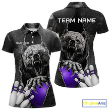Load image into Gallery viewer, Purple and Black Bear grunge Custom Women Bowling Polo, 1/4 Zip Shirts Bowling Team Jerseys Outfits NQS10167