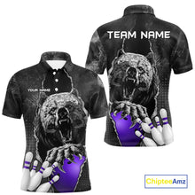 Load image into Gallery viewer, Purple and Black Bear grunge Custom Men Bowling Polo, Quarter Zip Shirts Bowling Team Jerseys Outfits NQS10167