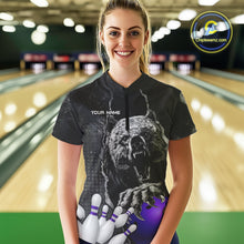 Load image into Gallery viewer, Purple and Black Bear grunge Custom Women Bowling Polo, 1/4 Zip Shirts Bowling Team Jerseys Outfits NQS10167