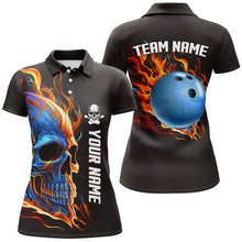 Load image into Gallery viewer, Bowling Skull on fire Bowling polo shirts for women custom team Skull Bowling jerseys NQS6197
