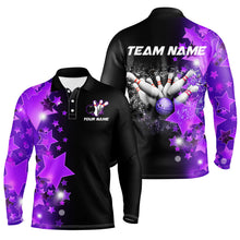 Load image into Gallery viewer, Men bowling Polo, Quarter Zip shirts Custom Purple Stars Bowling Team Bowlers Jersey NQS8527