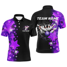 Load image into Gallery viewer, Men bowling Polo, Quarter Zip shirts Custom Purple Stars Bowling Team Bowlers Jersey NQS8527
