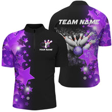 Load image into Gallery viewer, Men bowling Polo, Quarter Zip shirts Custom Purple Stars Bowling Team Bowlers Jersey NQS8527