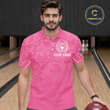 Load image into Gallery viewer, Pink bowling camo Mens bowling shirts Custom American flag patriotic bowling team league jerseys NQS10714