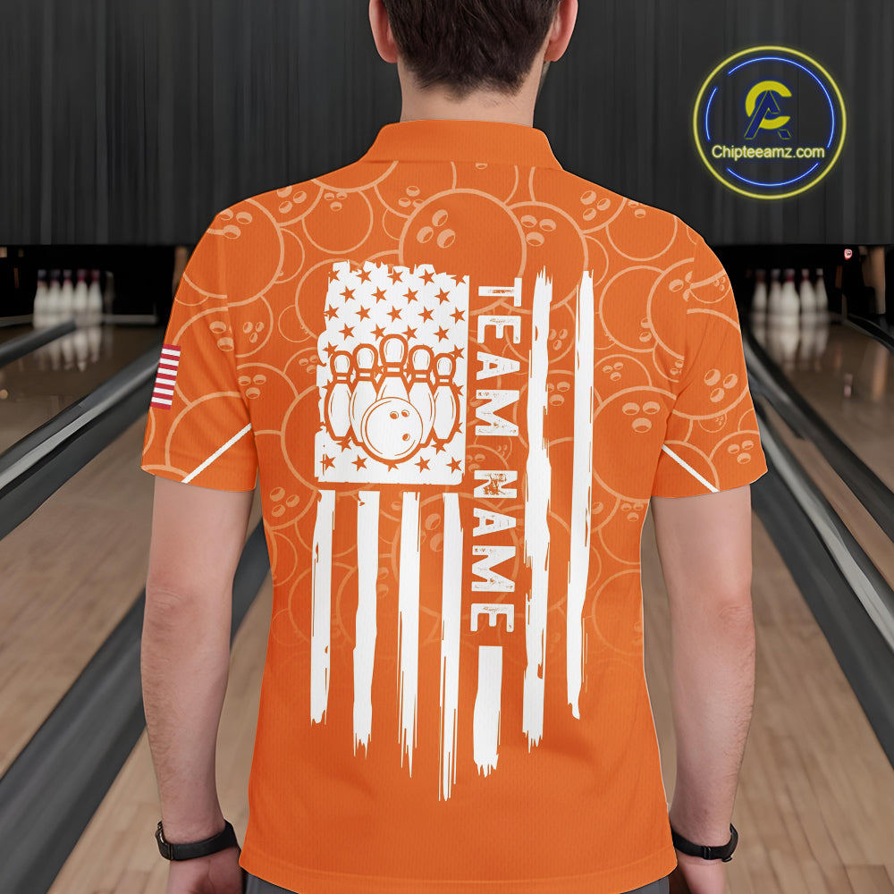 Orange bowling camo Mens bowling shirts Custom American flag patriotic bowling team league jerseys NQS10715