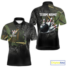 Load image into Gallery viewer, Green Camo Black Bowling Polo, Quarter Zip Shirts for Men Custom Team Bowling Jersey NQS10929