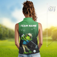 Load image into Gallery viewer, Funny Frog Green Sleeveless Golf polo shirt for Women Custom ladies golf top, personalized golf gifts NQS11104
