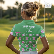Load image into Gallery viewer, Green and Pink Golf pattern polo golf shirt for Women Custom ladies&#39;s golf clothes, best golf gifts NQS11105