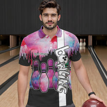 Load image into Gallery viewer, Black and Pink watercolor Bowling Polo, Quarter Zip Shirts For Men Custom Bowling Jersey Team Outfit NQS9593