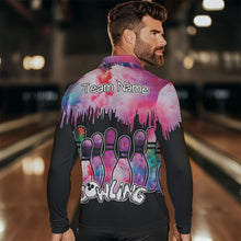 Load image into Gallery viewer, Black and Pink watercolor Bowling Polo, Quarter Zip Shirts For Men Custom Bowling Jersey Team Outfit NQS9593