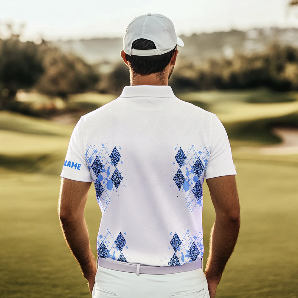 Blue Leopard argyle pattern matching golf shirt for couples custom his and hers matching golf outfits NQS9736
