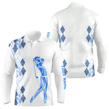 Load image into Gallery viewer, Blue Leopard argyle pattern white Men golf polo shirts custom golf wear for men, unique golf gifts NQS9736