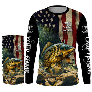 Carp Fishing 3D American Flag Patriotic Customize name UV Protection Fishing shirts NQS499