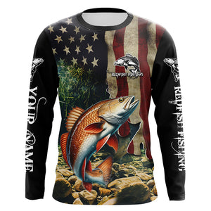 Red drum fishing 3D American Flag Patriotic Customize name UV Protection Long Sleeve Fishing apparel NQS501