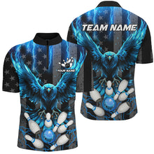 Load image into Gallery viewer, Black American flag Mens bowling shirts Custom blue lightning thunder Eagle Bowling Team Jerseys NQS8540