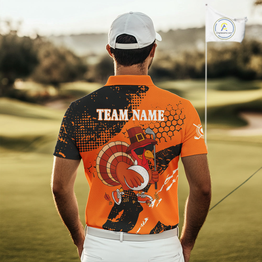 Black & Orange Turkey golf Mens golf polo shirts custom Thanksgiving golf shirt, Men's golf attire NQS10722