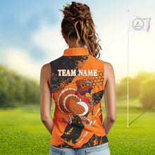 Load image into Gallery viewer, Black &amp; Orange Turkey golf Sleeveless golf polo shirts custom Thanksgiving golf shirt for Ladies NQS10722