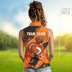 Black & Orange Turkey golf Sleeveless golf polo shirts custom Thanksgiving golf shirt for Ladies NQS10722