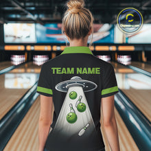 Load image into Gallery viewer, Black and Green ufo alien Retro Bowling Polo, Quarter Zip Shirts for Women Custom Bowling Team Jersey NQS10727