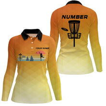 Load image into Gallery viewer, Orange gradient Retro disc golf polo shirt for women custom name and number disc golf jerseys NQS8779