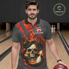 Load image into Gallery viewer, Red Flame Skull Snake Bowling Polo, Quarter Zip Shirts for Men Custom Team Bowling Jersey NQS10937