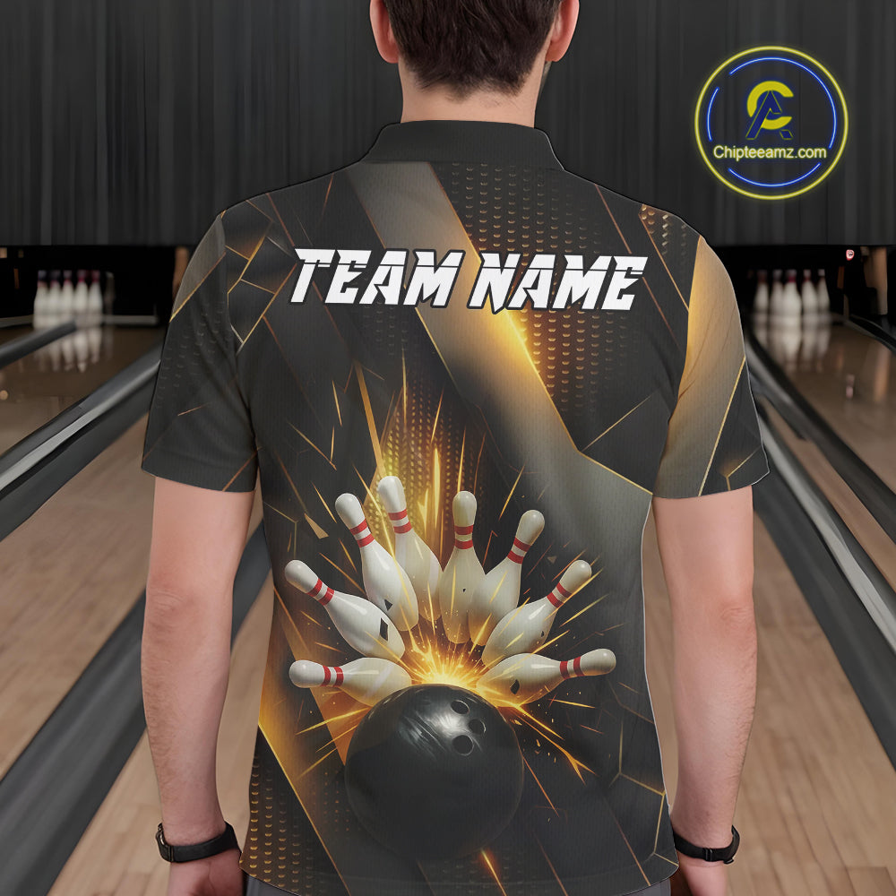 Black and Gold Bowling league shirts For Men custom team bowling jerseys, gifts for bowlers NQS11109