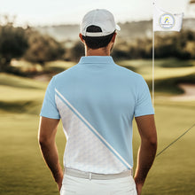 Load image into Gallery viewer, Light Blue and White Golf polo golf shirt for men Custom men&#39;s golf outfit, unique golf gifts NQS11112