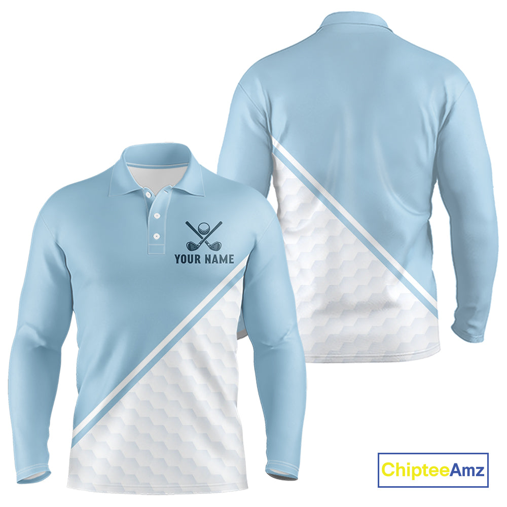 Light Blue and White Golf polo golf shirt for men Custom men's golf outfit, unique golf gifts NQS11112