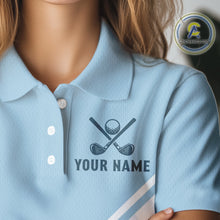 Load image into Gallery viewer, Light Blue and White Golf polo golf shirt for Women Custom ladies&#39;s golf outfit, unique golf gifts NQS11112