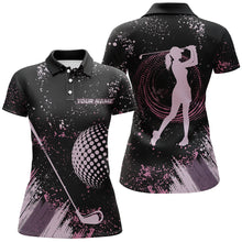 Load image into Gallery viewer, Pink and Black grunge pattern golf ball club Women Golf Polo Shirts custom ladies golf attire NQS9249