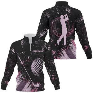 Pink and Black grunge pattern Quarter zip golf sweatshirt custom matching couple golf sweater NQS9249