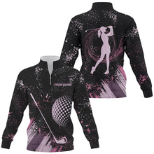 Load image into Gallery viewer, Pink and Black grunge pattern Quarter zip golf sweatshirt custom matching couple golf sweater NQS9249