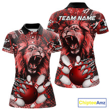 Load image into Gallery viewer, Red Camo Lion roar Bowling Polo, Quarter Zip Shirts for Women Custom Lion Bowling Team jerseys NQS11523