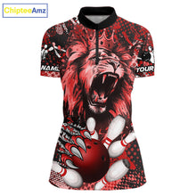 Load image into Gallery viewer, Red Camo Lion roar Bowling Polo, Quarter Zip Shirts for Women Custom Lion Bowling Team jerseys NQS11523