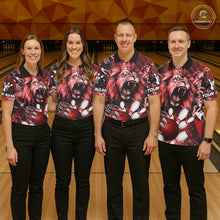 Load image into Gallery viewer, Red Camo Lion roar Bowling Polo, Quarter Zip Shirts for Men Custom Lion Bowling Team jerseys NQS11523